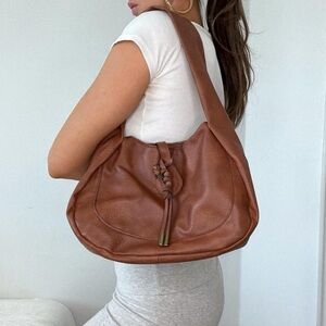 Y2K Brown Faux Leather Hobo Shoulder Bag